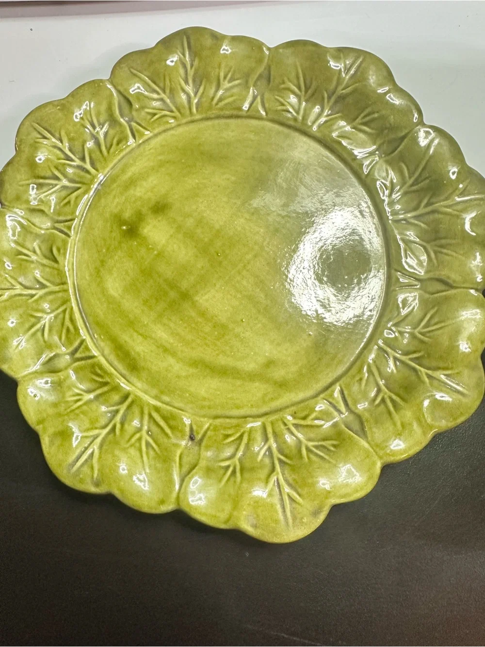 Green Ceramic Leaf Bowl with Matching Saucer - Decorative Dinnerware
